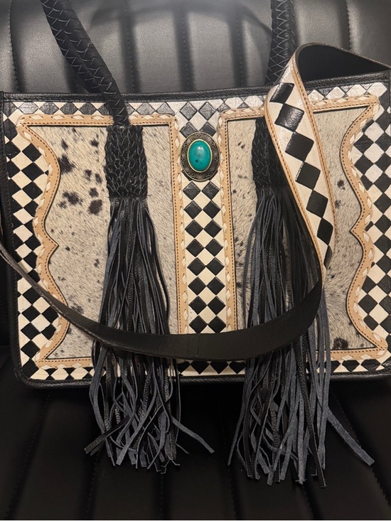 Ranch Dress’N Handbags - NWOT, never carried! Black & White Fringe Leather, Hair on Hide bag